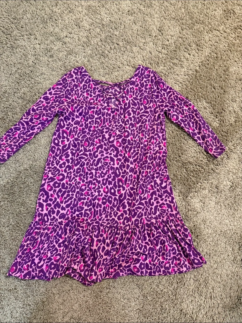 Lilly Pulitzer Girls' Pink Purple Leopard Print Long-Sleeve Dress